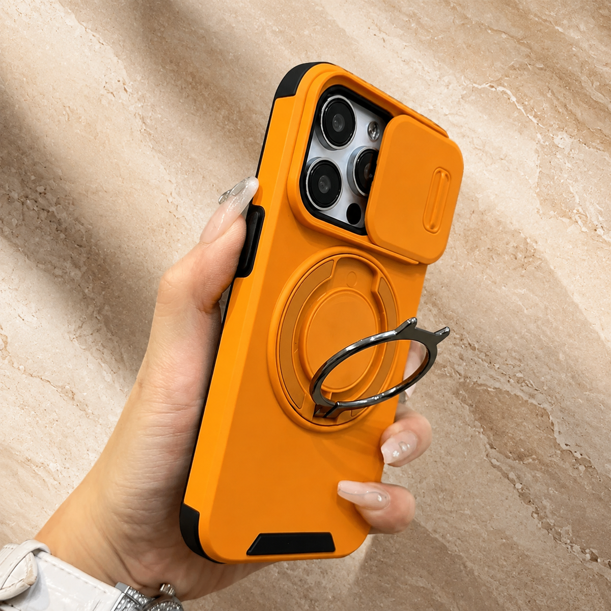 Premium iPhone Case Magnetic Bracket Shockproof PC Acrylic Heavy Duty Rugged Armor Anti Scratch Anti Fingerprint Non Slip Stand Protective Cover