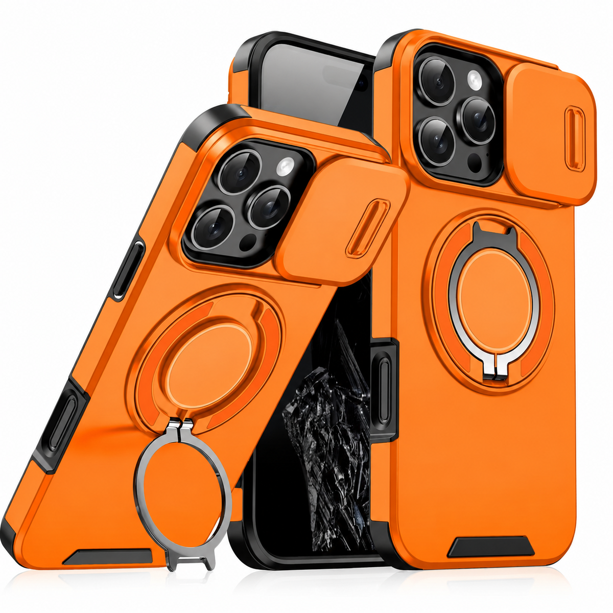 Premium iPhone Case Magnetic Bracket Shockproof PC Acrylic Heavy Duty Rugged Armor Anti Scratch Anti Fingerprint Non Slip Stand Protective Cover