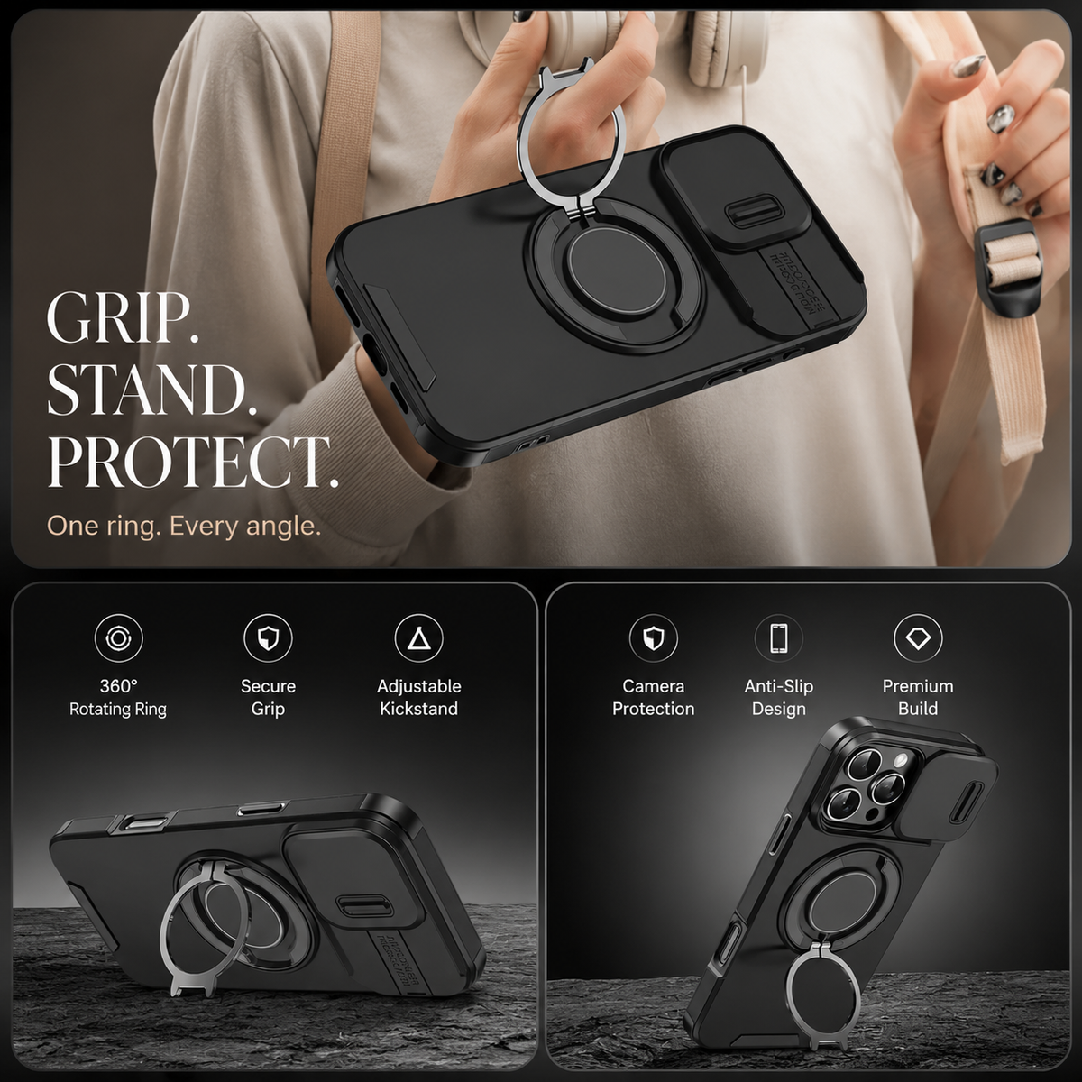 Premium iPhone Case Magnetic Bracket Shockproof PC Acrylic Heavy Duty Rugged Armor Anti Scratch Anti Fingerprint Non Slip Stand Protective Cover