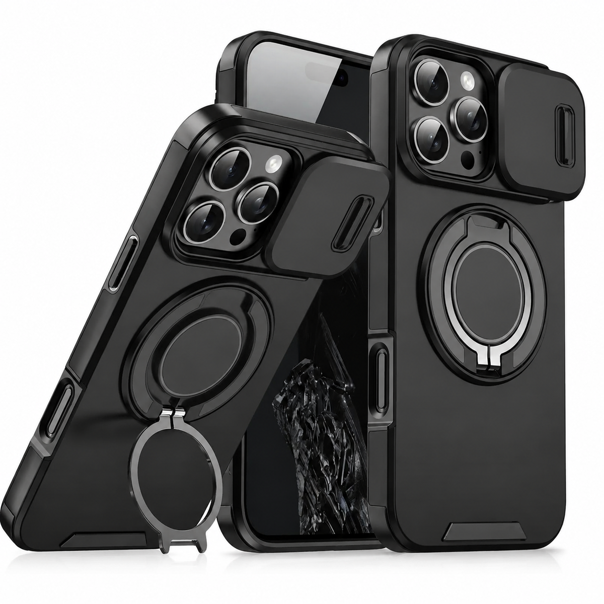 Premium iPhone Case Magnetic Bracket Shockproof PC Acrylic Heavy Duty Rugged Armor Anti Scratch Anti Fingerprint Non Slip Stand Protective Cover