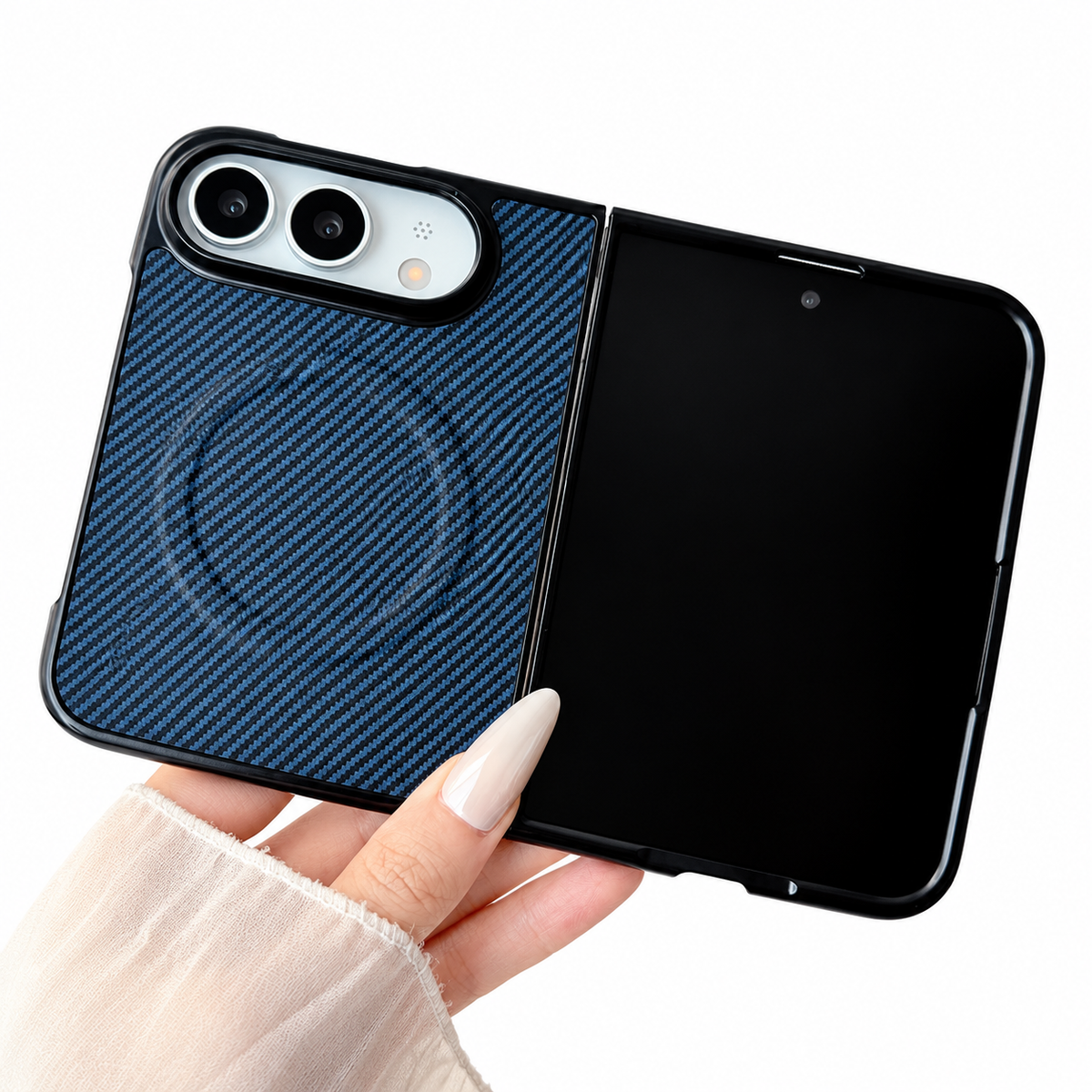 Premium iPhone Case Magnetic Carbon Fiber Pattern Soft TPU MagSafe Foldable Cover Shockproof Anti Knock Slim Non Slip Durable Protective Phone Cover Shell Case