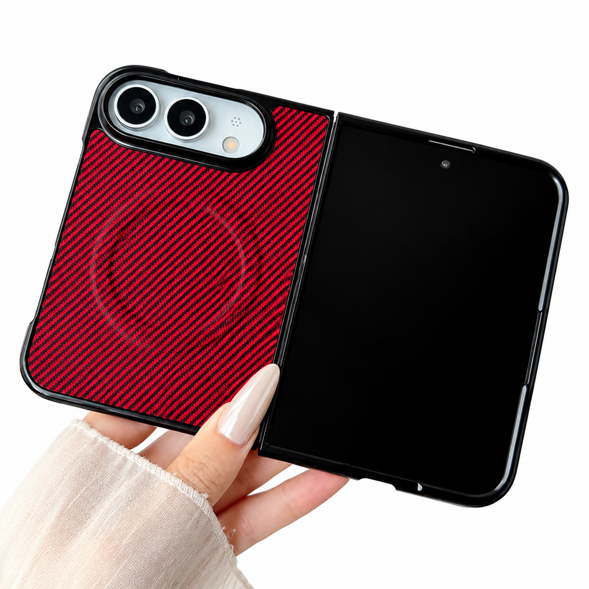 Premium iPhone Case Magnetic Carbon Fiber Pattern Soft TPU MagSafe Foldable Cover Shockproof Anti Knock Slim Non Slip Durable Protective Phone Cover Shell Case