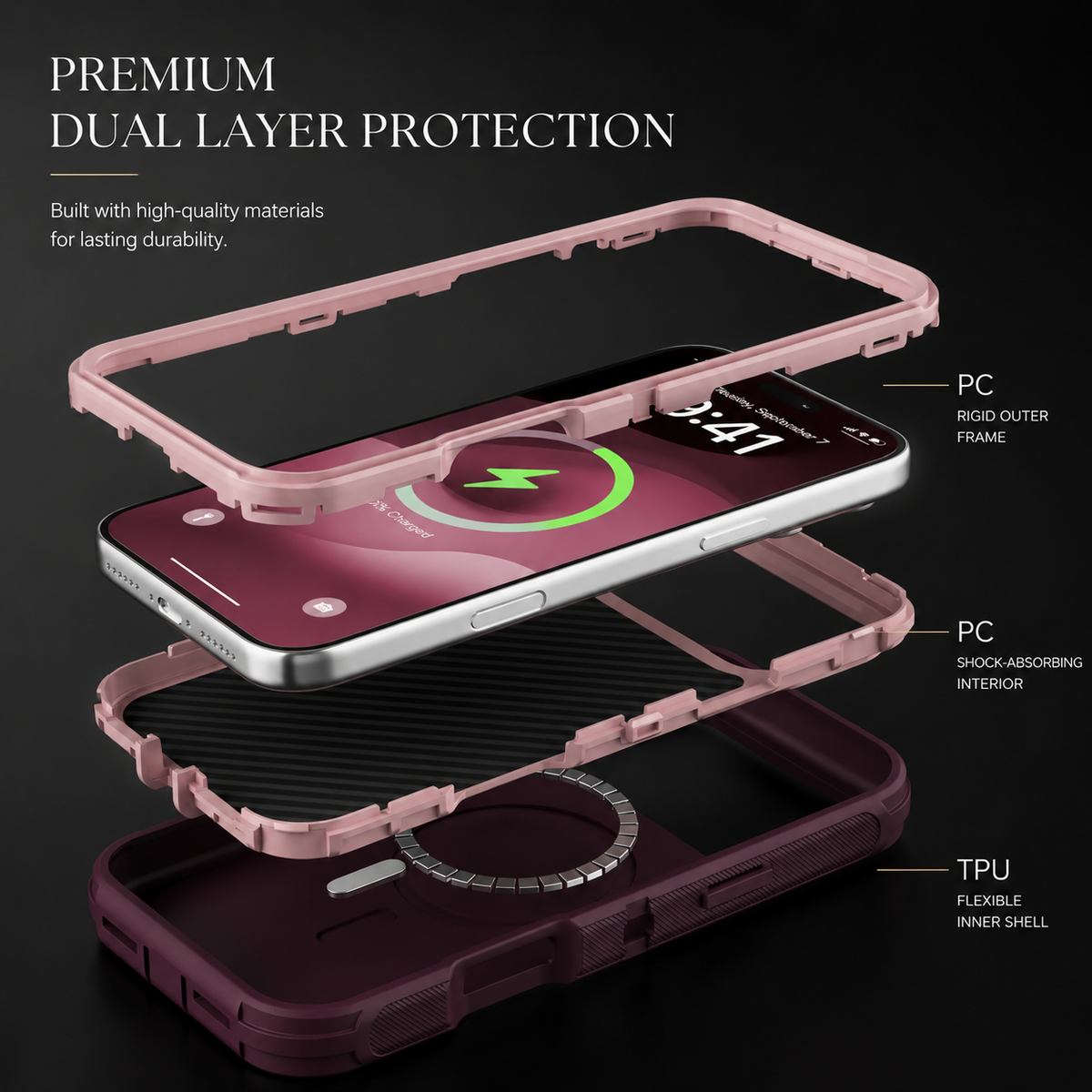 Premium iPhone Case Magnetic Defender Shockproof TPU PC Armor Belt Clip Holder MagSafe Compatible Full Port Protection Non Slip Heavy Duty Cover Style