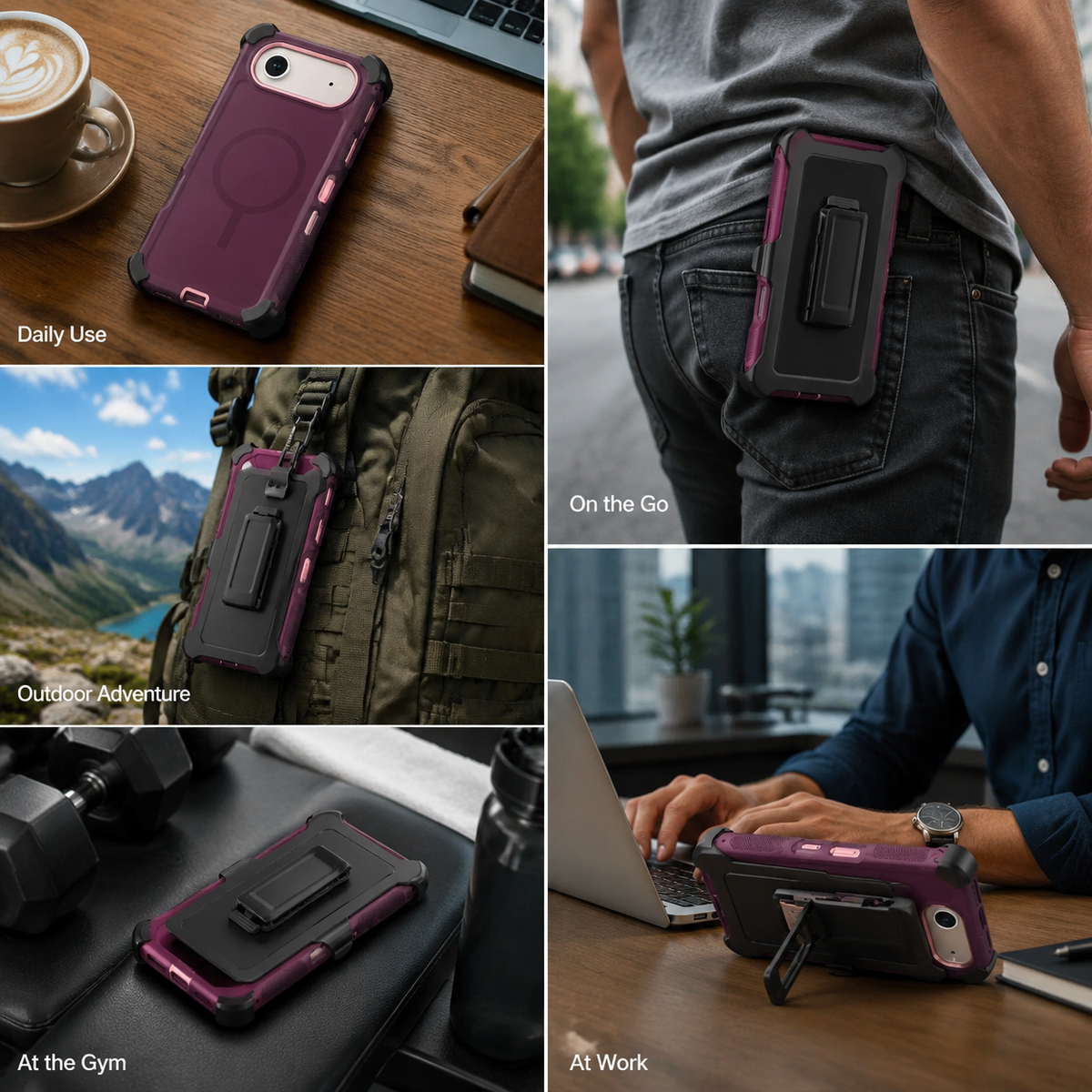 Premium iPhone Case Magnetic Defender Shockproof TPU PC Armor Belt Clip Holder MagSafe Compatible Full Port Protection Non Slip Heavy Duty Cover Style