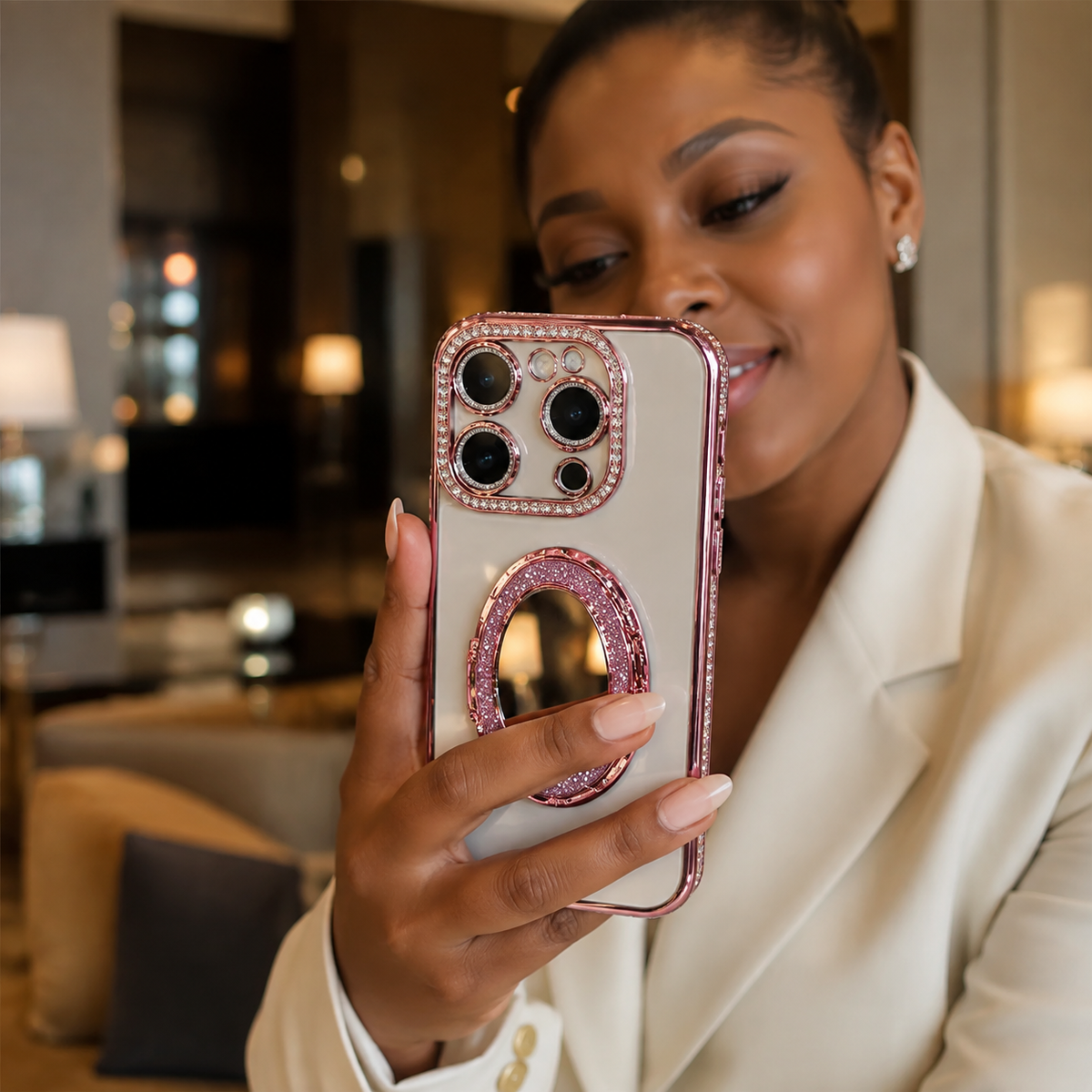 Premium iPhone Case Magnetic Diamond Mirror Stand Protective Cover Glitter Anti Scratch Bling Kickstand Slim Sparkling Fashion Hard Shell Case