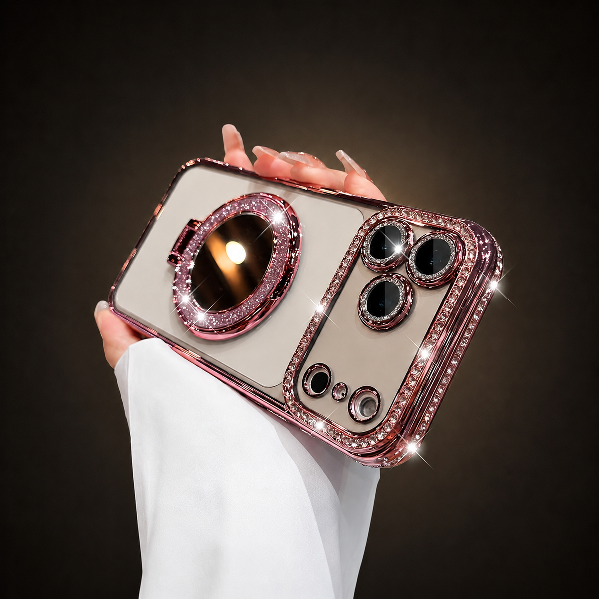 Premium iPhone Case Magnetic Diamond Mirror Stand Protective Cover Glitter Anti Scratch Bling Kickstand Slim Sparkling Fashion Hard Shell Case