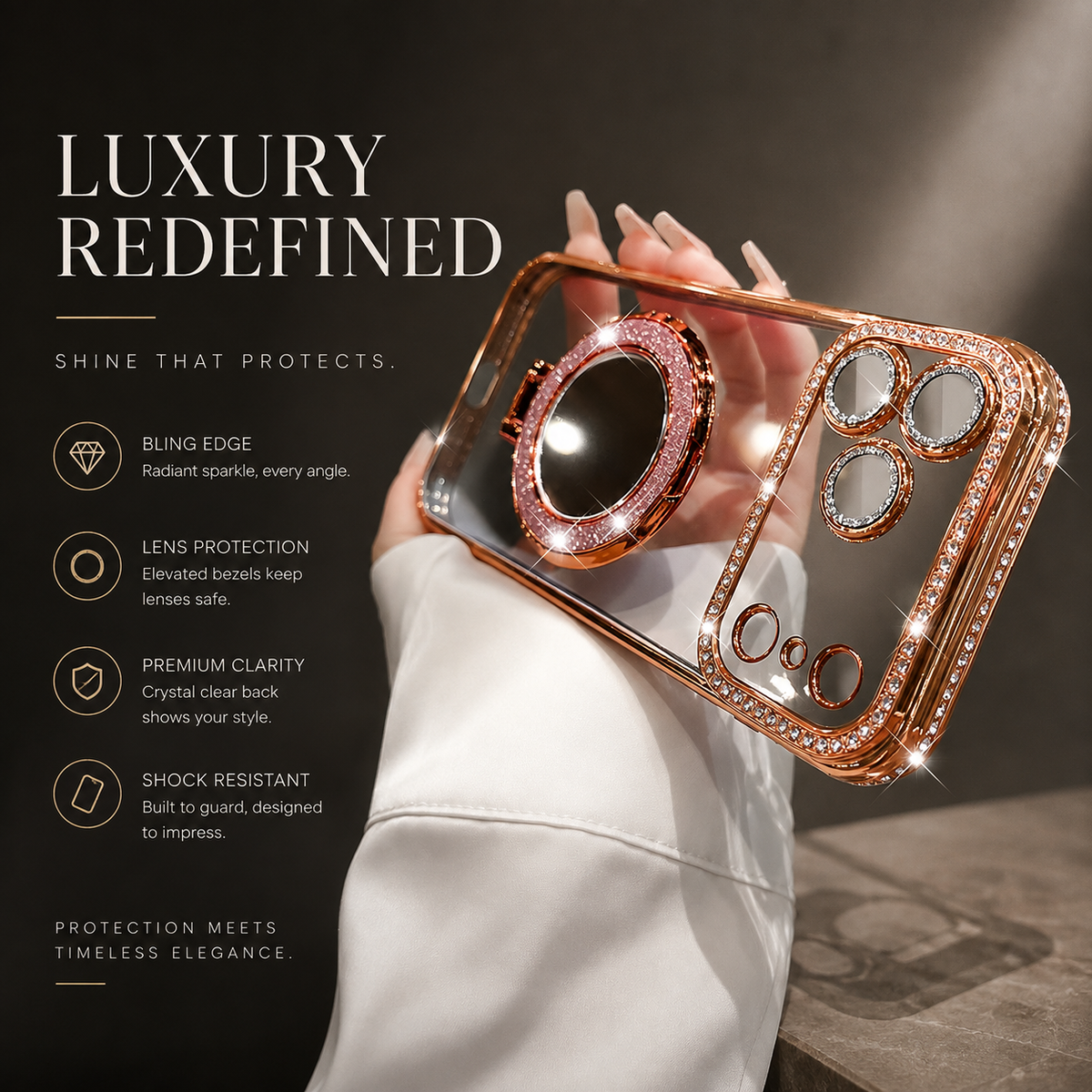 Premium iPhone Case Magnetic Diamond Mirror Stand Protective Cover Glitter Anti Scratch Bling Kickstand Slim Sparkling Fashion Hard Shell Case