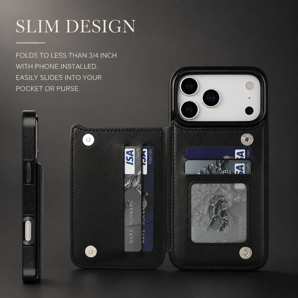 Premium iPhone Case Magnetic Flip Wallet Cover Faux Leather Card Holder Kickstand Shockproof Full Body Camera Lens Guard Slim Design