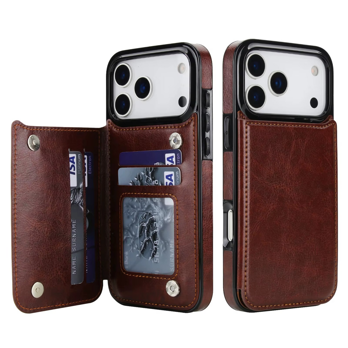 Premium iPhone Case Magnetic Flip Wallet Cover Faux Leather Card Holder Kickstand Shockproof Full Body Camera Lens Guard Slim Design