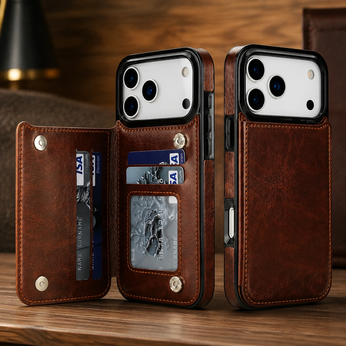 Premium iPhone Case Magnetic Flip Wallet Cover Faux Leather Card Holder Kickstand Shockproof Full Body Camera Lens Guard Slim Design