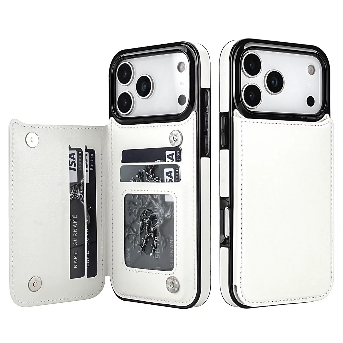 Premium iPhone Case Magnetic Flip Wallet Cover Faux Leather Card Holder Kickstand Shockproof Full Body Camera Lens Guard Slim Design