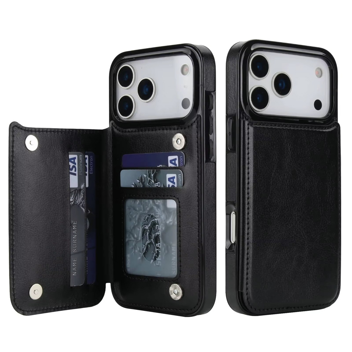 Premium iPhone Case Magnetic Flip Wallet Cover Faux Leather Card Holder Kickstand Shockproof Full Body Camera Lens Guard Slim Design