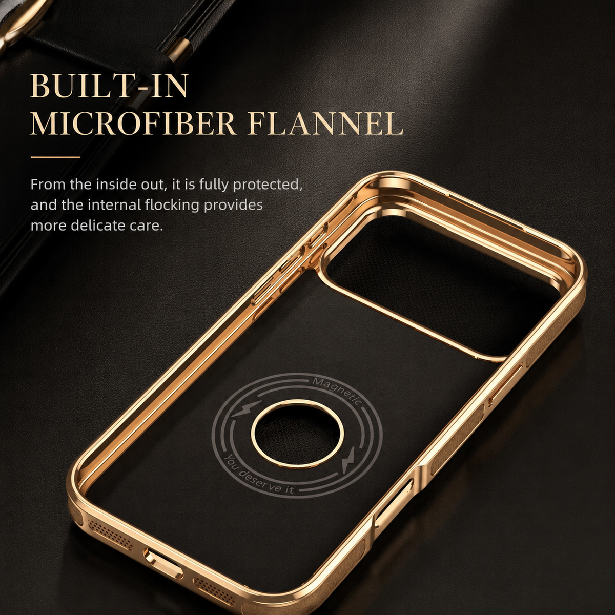 Premium iPhone Case Magnetic Genuine Leather Cowhide Lychee Texture Slim Protective Cover MagSafe Compatible Anti Fingerprint Non Slip Grip