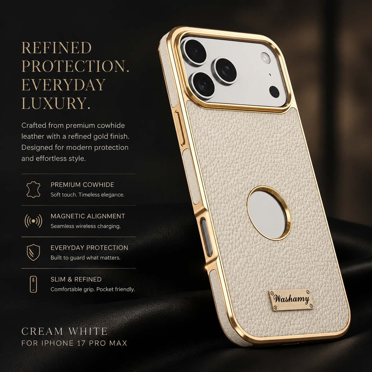 Premium iPhone Case Magnetic Genuine Leather Cowhide Lychee Texture Slim Protective Cover MagSafe Compatible Anti Fingerprint Non Slip Grip