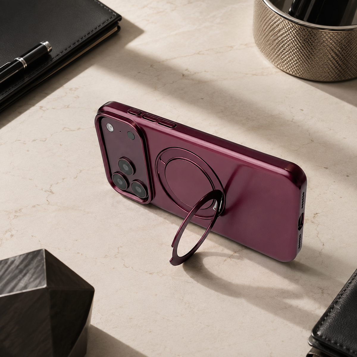 Premium iPhone Case Magnetic Holder 360 Rotating Stand MagSafe Original Color Hard PC Shell Shockproof Slim Anti Drop Durable Protective Phone Cover Case