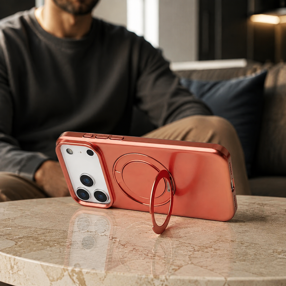 Premium iPhone Case Magnetic Holder 360 Rotating Stand MagSafe Original Color Hard PC Shell Shockproof Slim Anti Drop Durable Protective Phone Cover Case