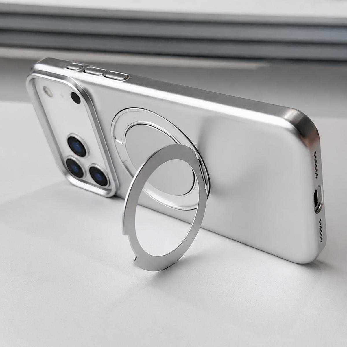 Premium iPhone Case Magnetic Holder 360 Rotating Stand MagSafe Original Color Hard PC Shell Shockproof Slim Anti Drop Durable Protective Phone Cover Case