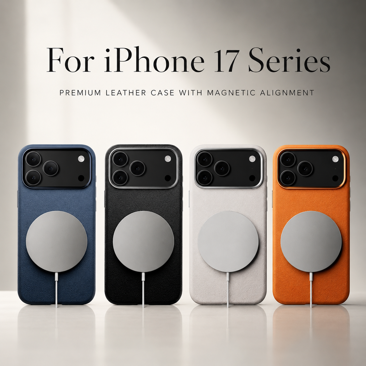 Premium iPhone Case Magnetic Leather Cover Metal Camera Protection Shockproof Anti Fingerprint Full Coverage MagSafe Wireless Charging Slim Protective