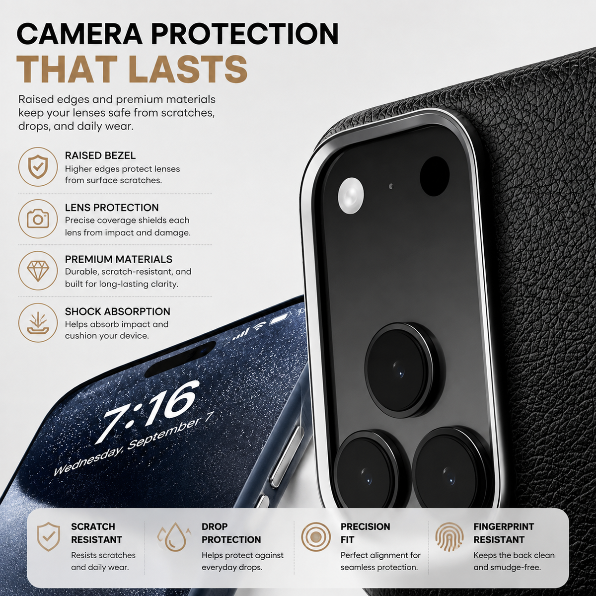 Premium iPhone Case Magnetic Leather Cover Metal Camera Protection Shockproof Anti Fingerprint Full Coverage MagSafe Wireless Charging Slim Protective