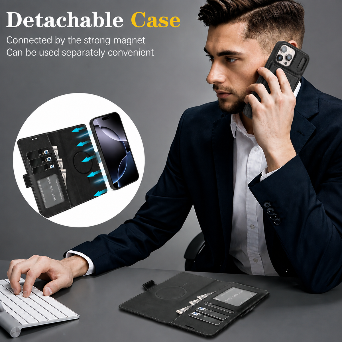 Premium iPhone Case Magnetic Leather Wallet MagSafe Compatible Flip Card Holder Dual Layer Shock Protection Matte Anti Scratch Non Slip Slim Fit Style