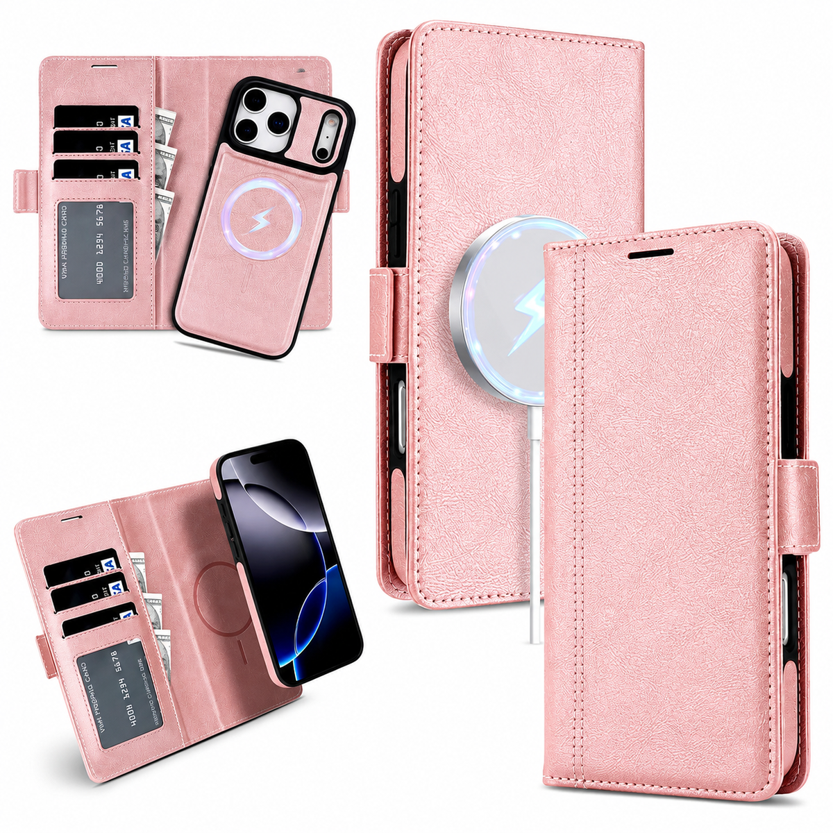 Premium iPhone Case Magnetic Leather Wallet MagSafe Compatible Flip Card Holder Dual Layer Shock Protection Matte Anti Scratch Non Slip Slim Fit Style