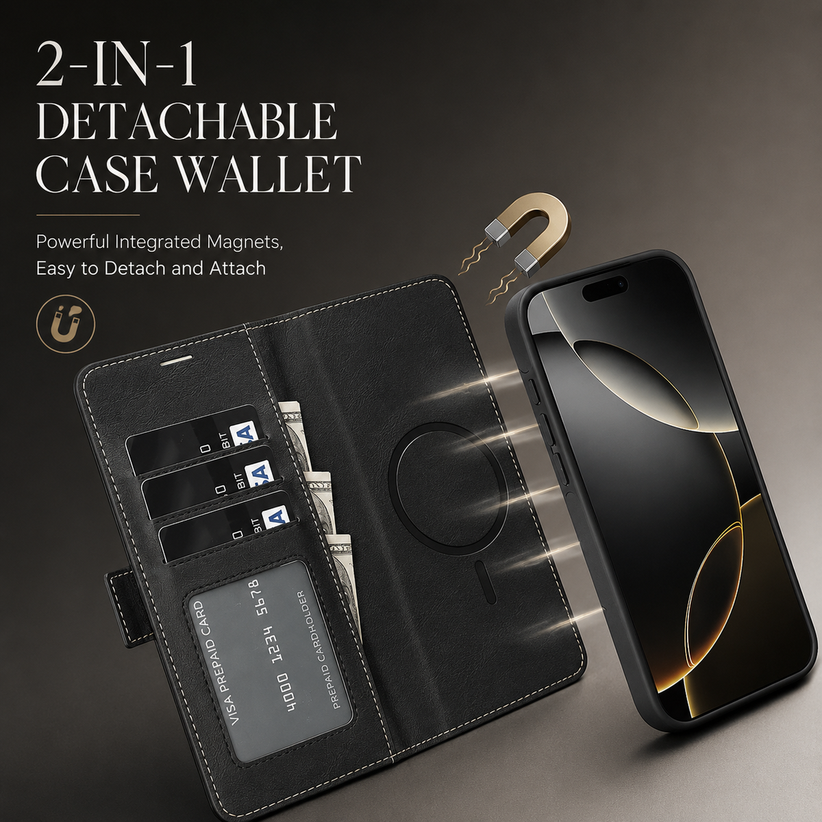 Premium iPhone Case Magnetic Leather Wallet MagSafe Compatible Flip Card Holder Dual Layer Shock Protection Matte Anti Scratch Non Slip Slim Fit Style