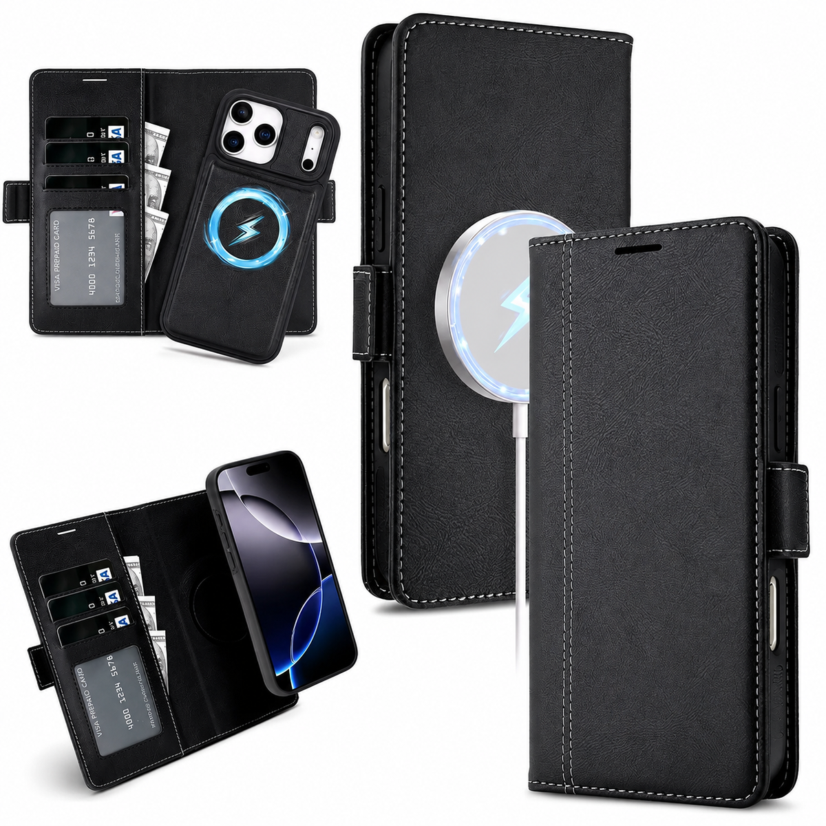 Premium iPhone Case Magnetic Leather Wallet MagSafe Compatible Flip Card Holder Dual Layer Shock Protection Matte Anti Scratch Non Slip Slim Fit Style