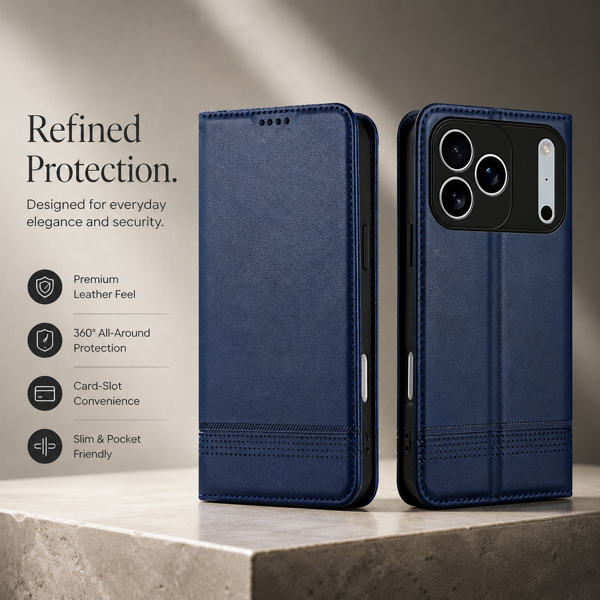 Premium iPhone Case Magnetic Leather Wallet Protective Cover Anti Scratch Dustproof Slim Card Storage Soft Touch Non Slip Full Coverage Folio Case