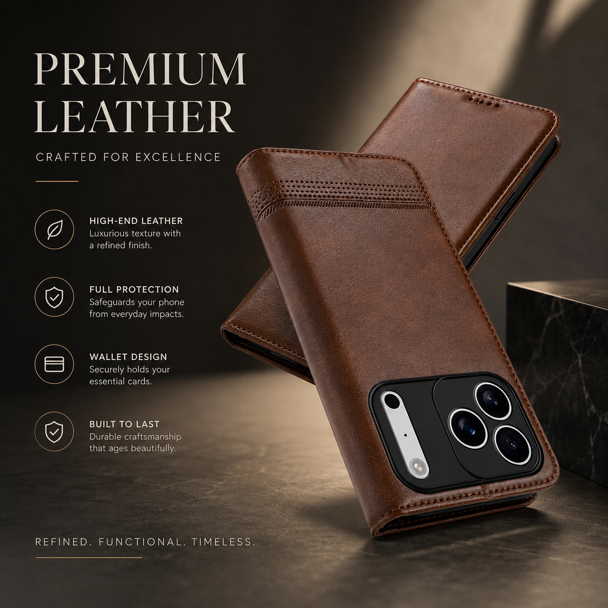 Premium iPhone Case Magnetic Leather Wallet Protective Cover Anti Scratch Dustproof Slim Card Storage Soft Touch Non Slip Full Coverage Folio Case