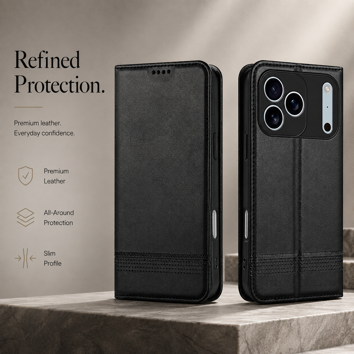 Premium iPhone Case Magnetic Leather Wallet Protective Cover Anti Scratch Dustproof Slim Card Storage Soft Touch Non Slip Full Coverage Folio Case