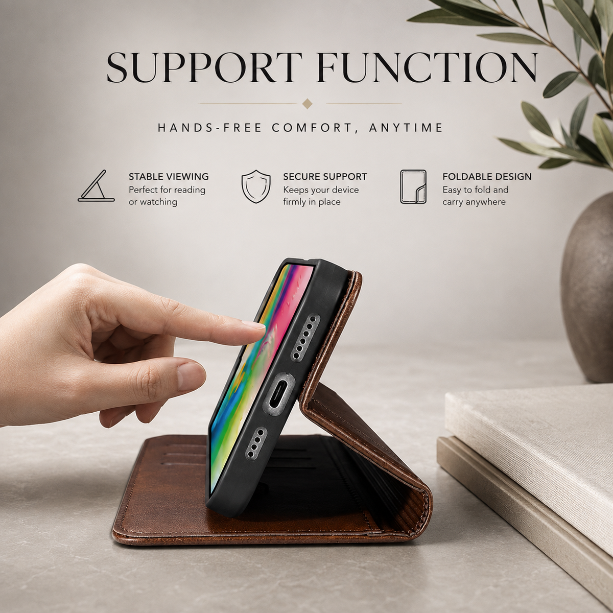 Premium iPhone Case Magnetic Leather Wallet Protective Cover Anti Scratch Dustproof Slim Card Storage Soft Touch Non Slip Full Coverage Folio Case