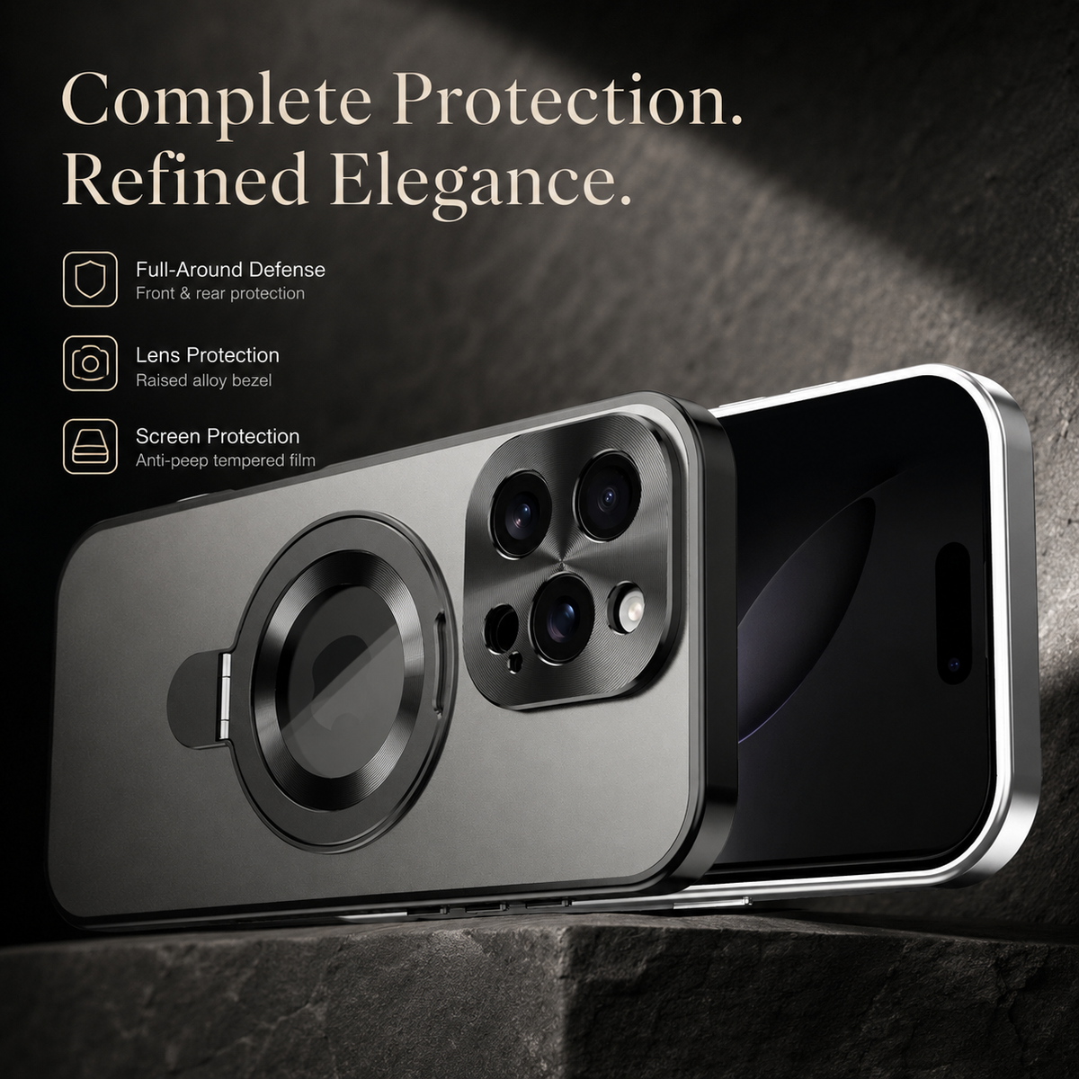 Premium iPhone Case Magnetic Metal Frame Glass Back Shockproof Full Coverage Protective Cover Anti Scratch Anti Fingerprint Non Slip Mirror Clear Tough Case