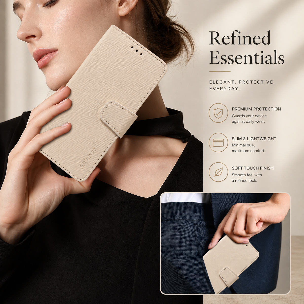 Premium iPhone Case Magnetic PU Leather Wallet Shockproof Protective Cover Anti Scratch Non Slip Slim Card Storage Soft Touch Full Coverage Fashion