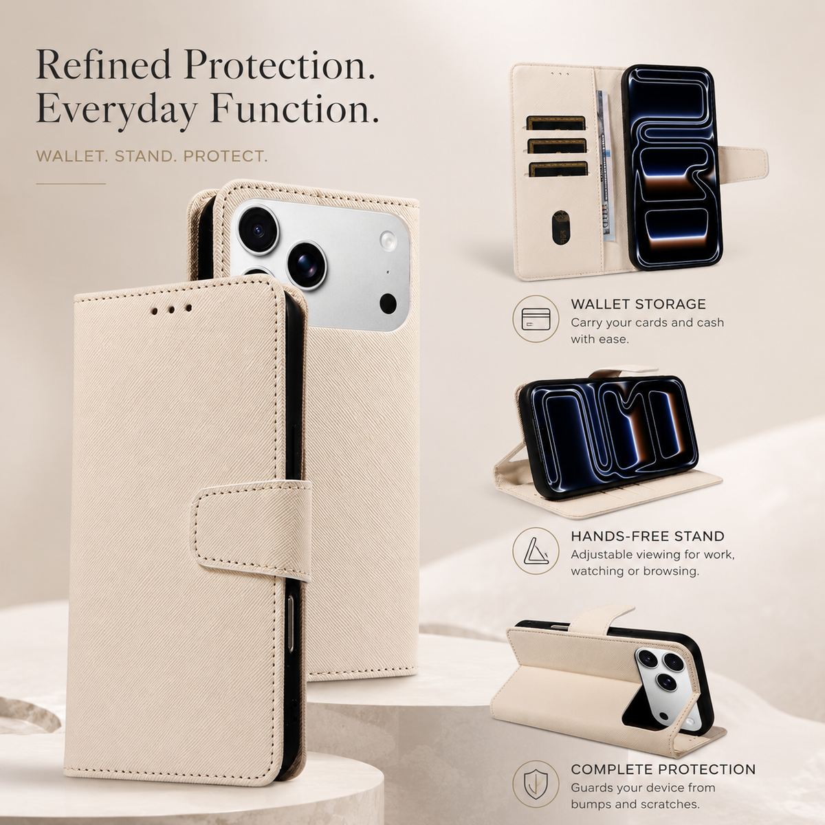 Premium iPhone Case Magnetic PU Leather Wallet Shockproof Protective Cover Anti Scratch Non Slip Slim Card Storage Soft Touch Full Coverage Fashion