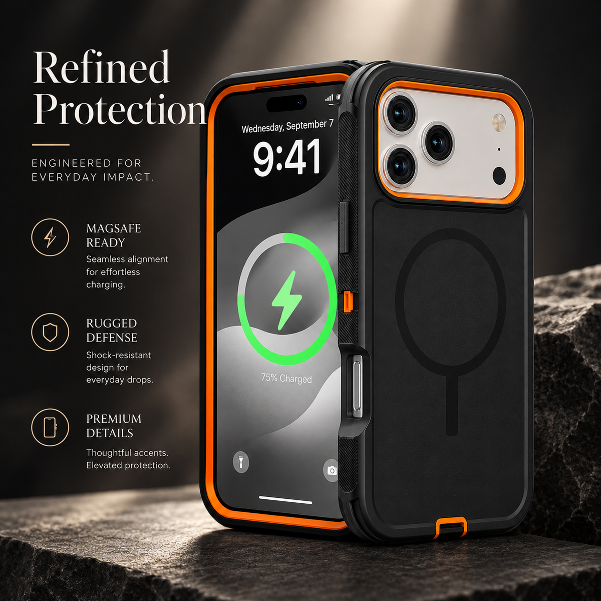 Premium iPhone Case Magnetic Protective Cover Rugged Defense Shockproof Armor Dual Layer Belt Clip Full Port Protection Anti Slip Grip Heavy Duty Case