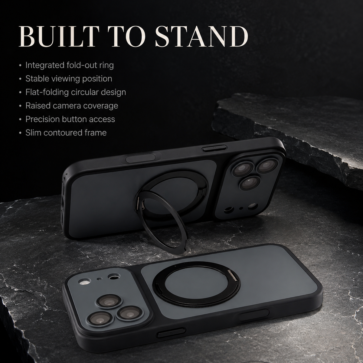 Premium iPhone Case Magnetic Ring Holder Metal Bracket Stand MagSafe Shockproof Slim Anti Drop Non Slip Durable Full Camera Protective Phone Cover Case