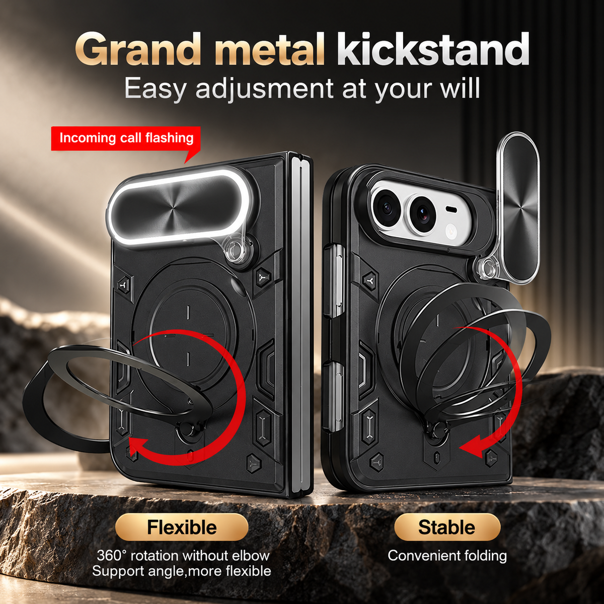 Premium iPhone Case Magnetic Ring Holder Shockproof Armor Shell Slide Camera Protection Tough Anti Scratch Slim Protective Durable Grip Phone Cover Case