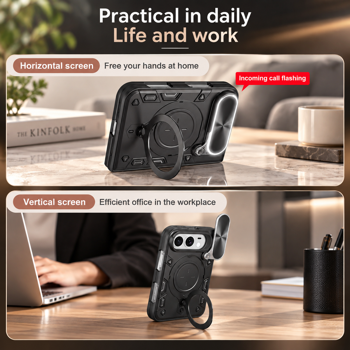 Premium iPhone Case Magnetic Ring Holder Shockproof Armor Shell Slide Camera Protection Tough Anti Scratch Slim Protective Durable Grip Phone Cover Case
