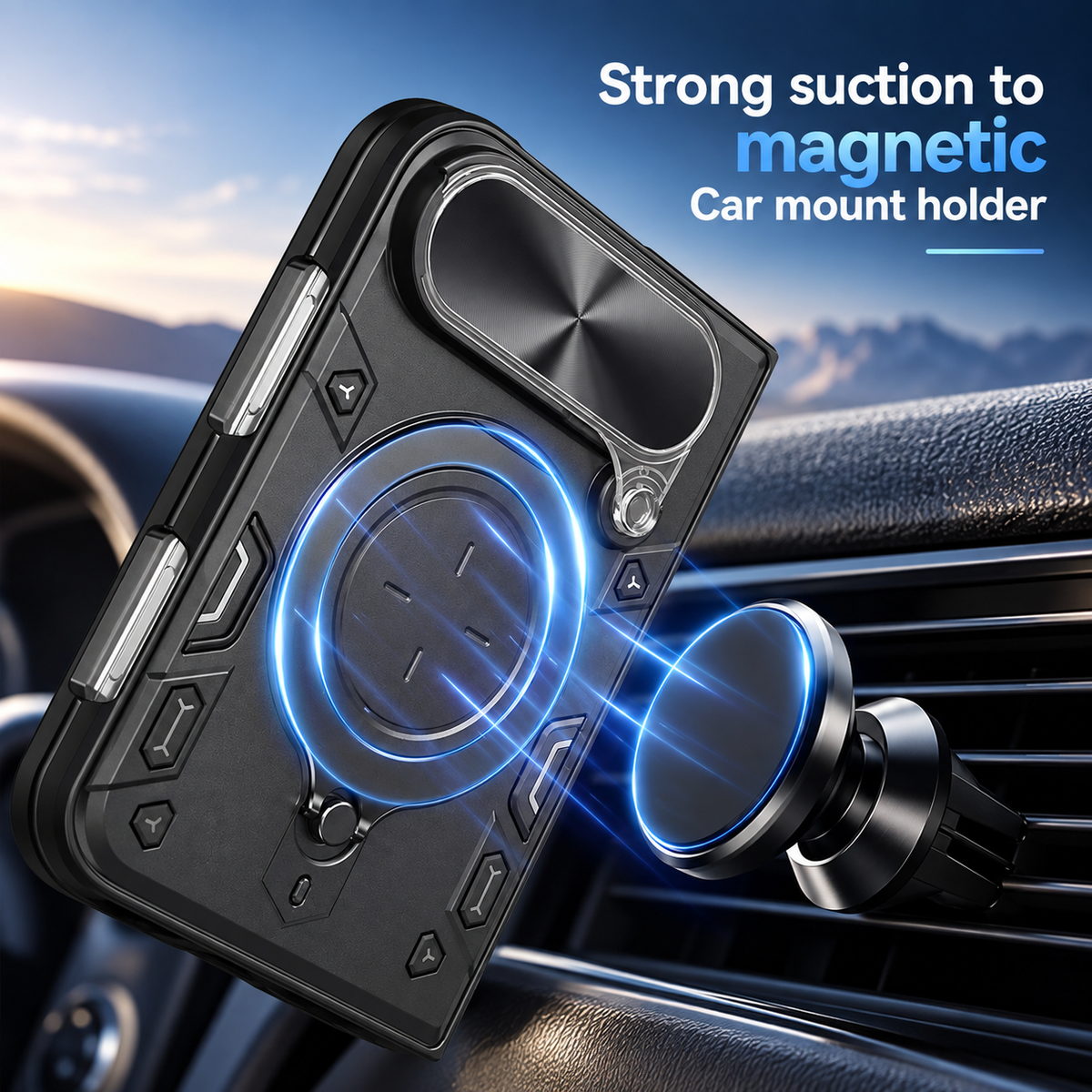 Premium iPhone Case Magnetic Ring Holder Shockproof Armor Shell Slide Camera Protection Tough Anti Scratch Slim Protective Durable Grip Phone Cover Case