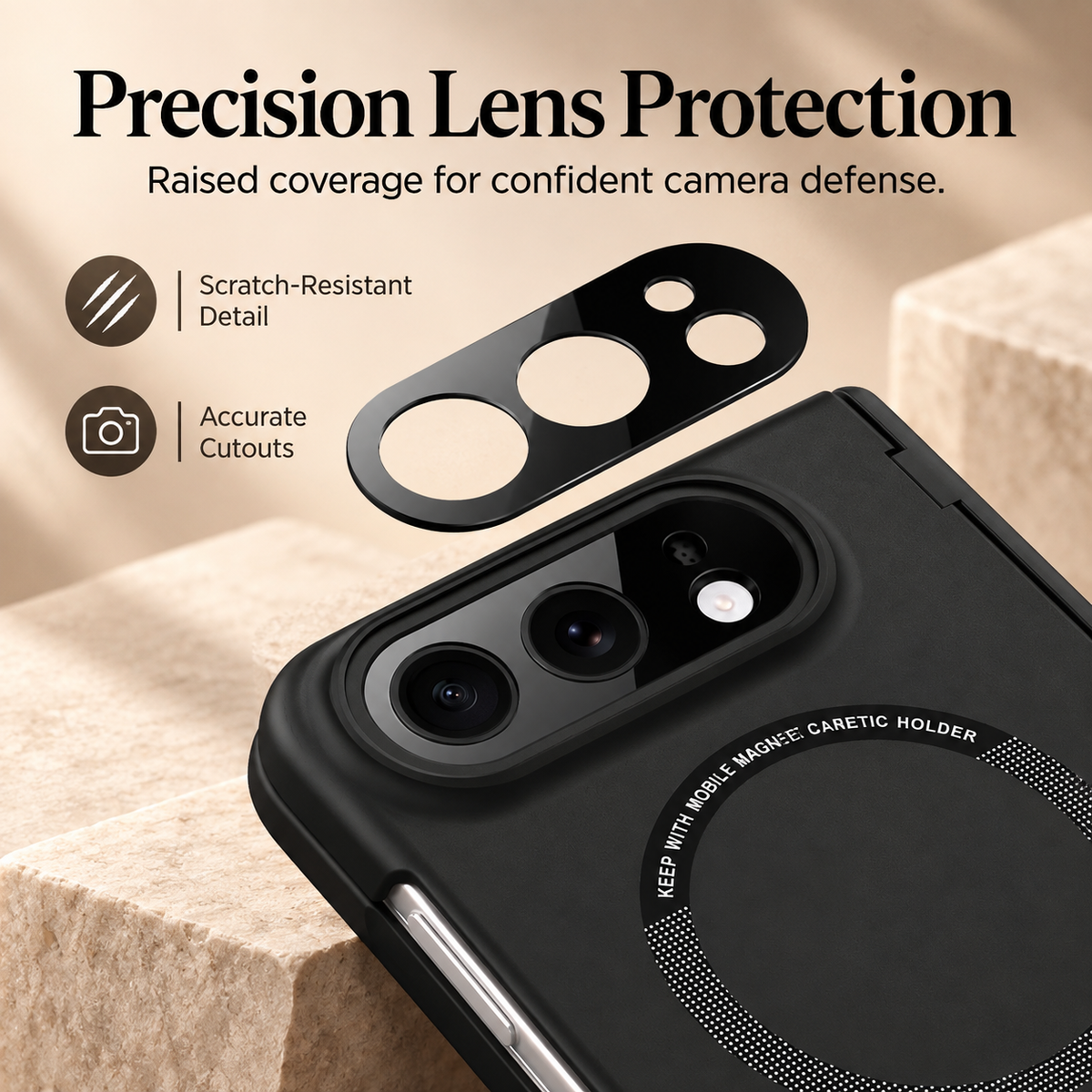Premium iPhone Case Magnetic Spring Hinge Protection Tempered Glass Foldable Cover Shockproof Hard PC MagSafe Slim Durable Full Protective Phone Cover Case