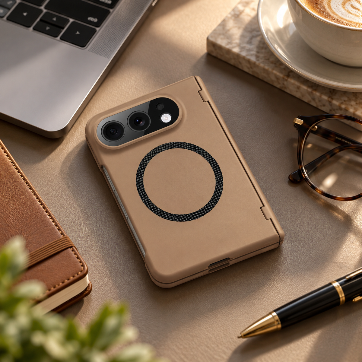 Premium iPhone Case Magnetic Spring Hinge Protection Tempered Glass Foldable Cover Shockproof Hard PC MagSafe Slim Durable Full Protective Phone Cover Case