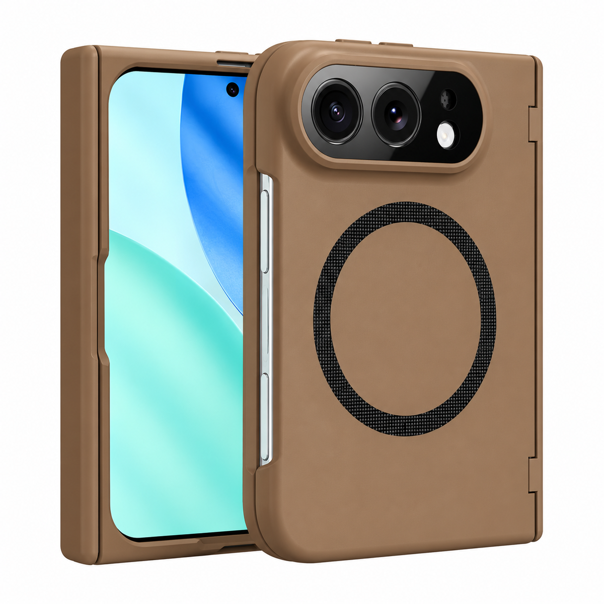 Premium iPhone Case Magnetic Spring Hinge Protection Tempered Glass Foldable Cover Shockproof Hard PC MagSafe Slim Durable Full Protective Phone Cover Case