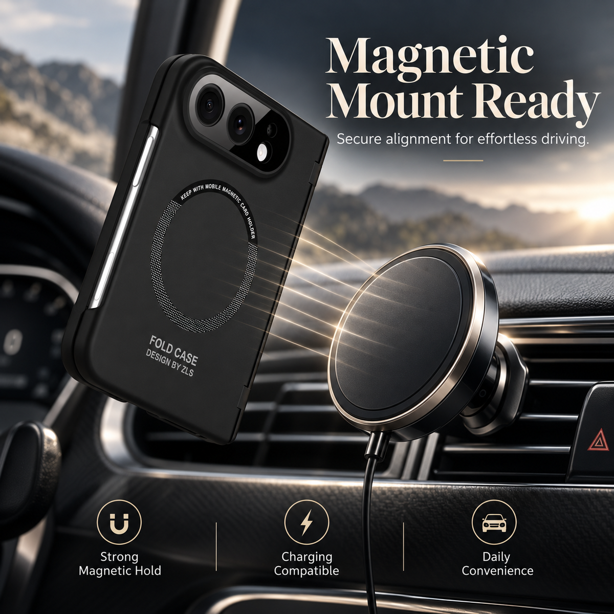 Premium iPhone Case Magnetic Spring Hinge Protection Tempered Glass Foldable Cover Shockproof Hard PC MagSafe Slim Durable Full Protective Phone Cover Case