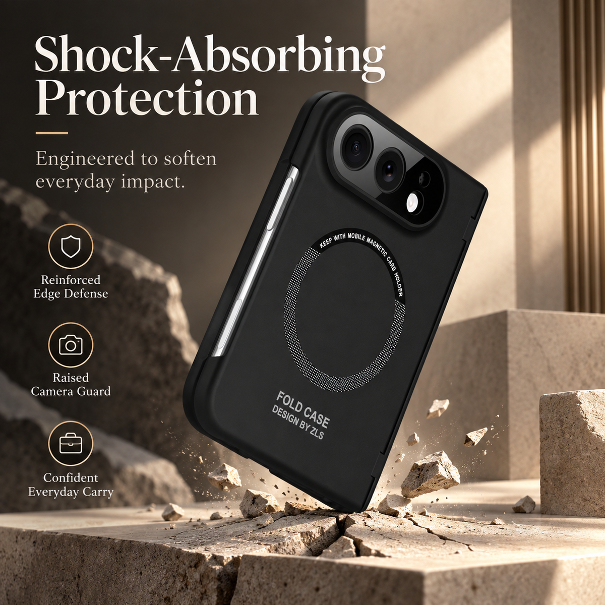 Premium iPhone Case Magnetic Spring Hinge Protection Tempered Glass Foldable Cover Shockproof Hard PC MagSafe Slim Durable Full Protective Phone Cover Case