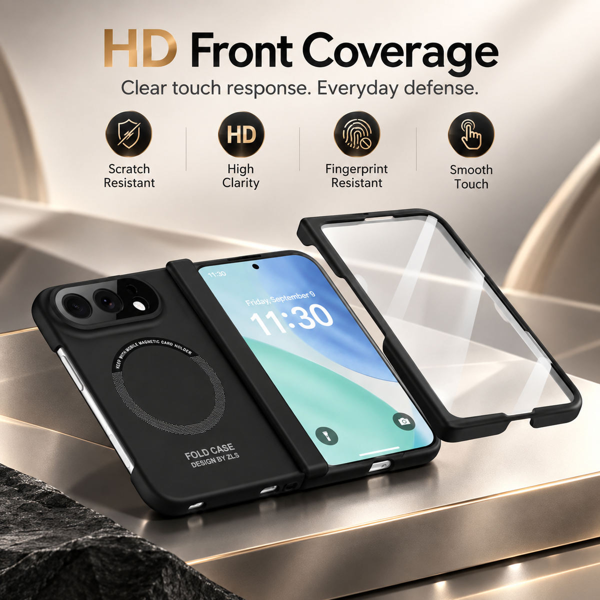 Premium iPhone Case Magnetic Spring Hinge Protection Tempered Glass Foldable Cover Shockproof Hard PC MagSafe Slim Durable Full Protective Phone Cover Case