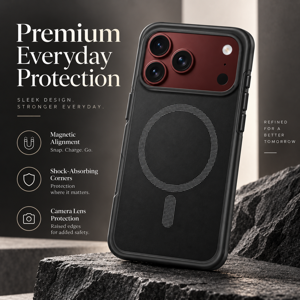 Premium iPhone Case Magnetic Spring Hinge Protection Tempered Glass Shockproof Hard PC MagSafe Slim Durable Anti Drop Full Protective Phone Cover Case