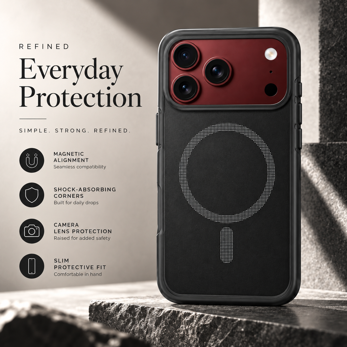 Premium iPhone Case Magnetic Spring Hinge Protection Tempered Glass Shockproof Hard PC MagSafe Slim Durable Anti Drop Full Protective Phone Cover Case