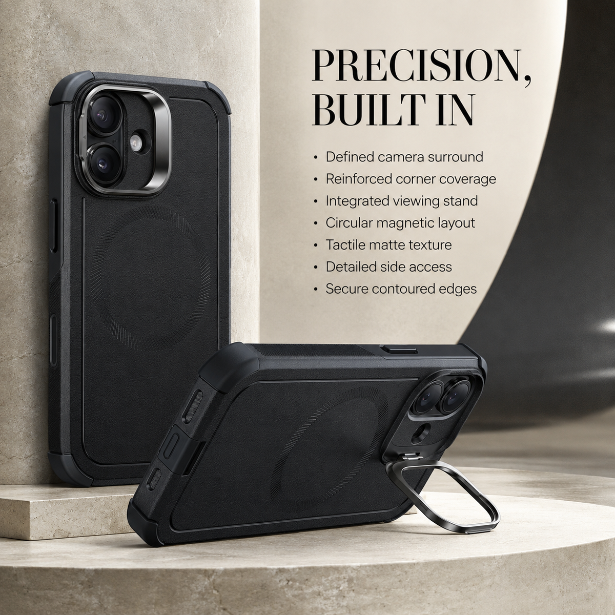 Premium iPhone Case Magnetic Stash Stand Military Grade Shockproof MagSafe Slim Anti Drop Camera Protection Durable Protective Kickstand Phone Cover Case
