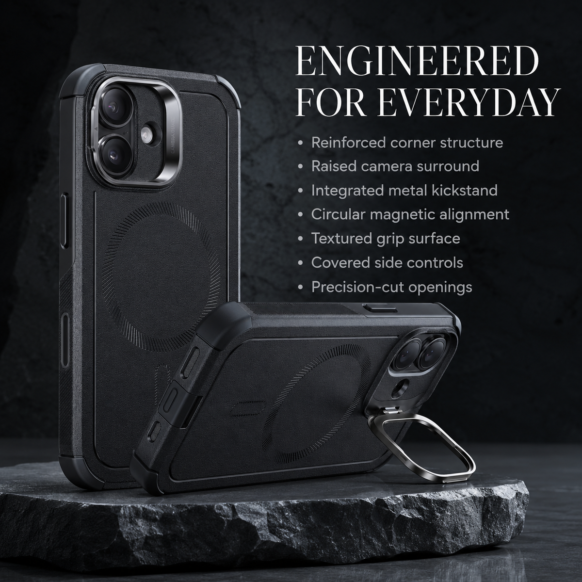 Premium iPhone Case Magnetic Stash Stand Military Grade Shockproof MagSafe Slim Anti Drop Camera Protection Durable Protective Kickstand Phone Cover Case