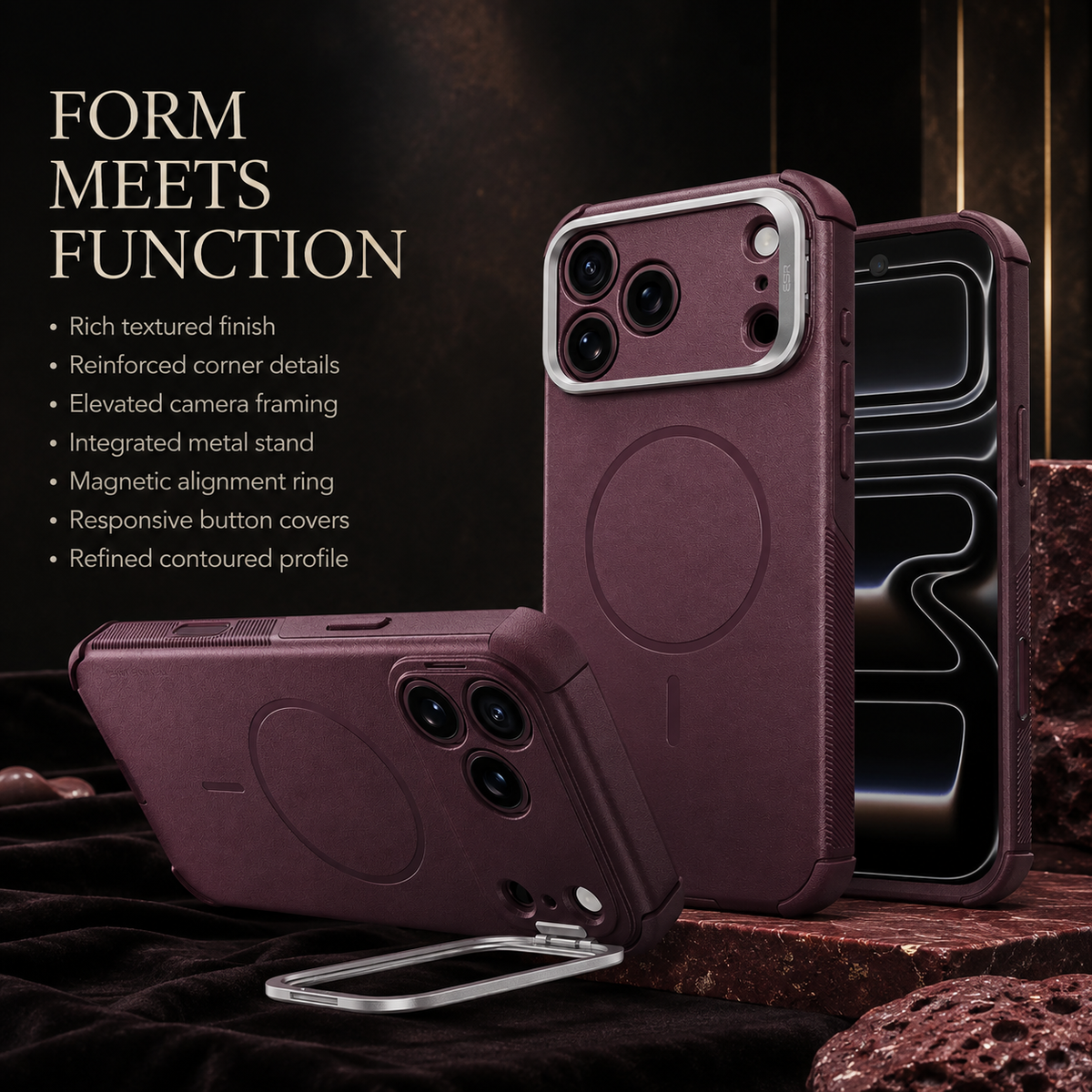 Premium iPhone Case Magnetic Stash Stand Military Grade Shockproof MagSafe Slim Anti Drop Camera Protection Durable Protective Kickstand Phone Cover Case